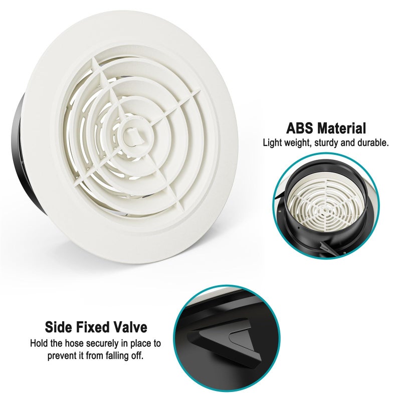 HG POWER 6 Inch Soffit Ventï¼ŒRound Air Vent Cover with Louver, ABS Adjustable Ceiling Vent Covers for Living Room, Bathroom, Kitchen, Greenhouse, Ventilation System, White - Opening Size 5.75" - Image 4